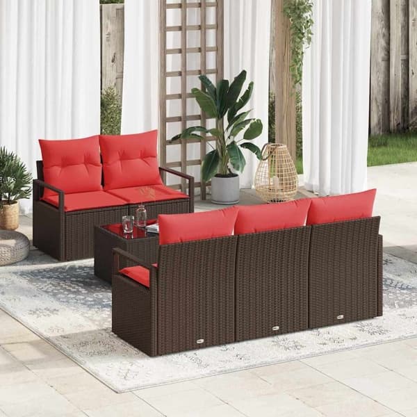vidaXL Soffset 6 pcs Brun och Röd konstrotting Brun