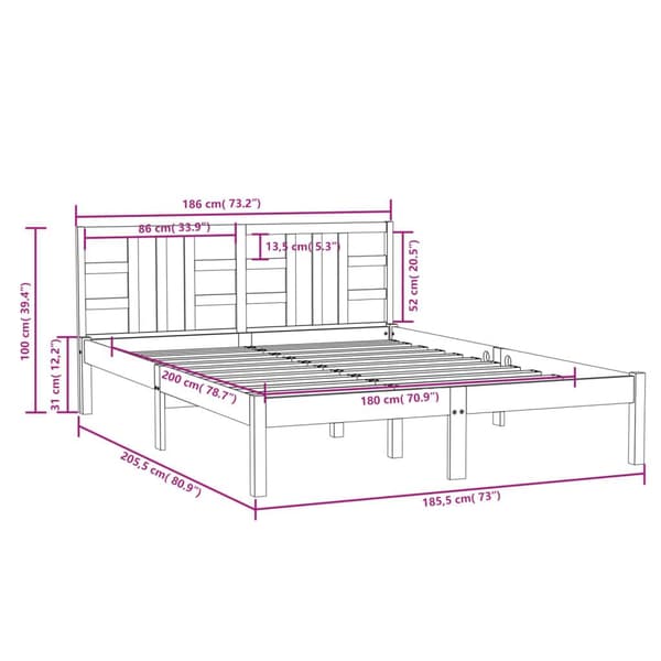 vidaXL Sängram vit massivt trä 180x200 cm Vit