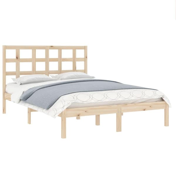 vidaXL Sängram massivt trä 135x190 cm Brun