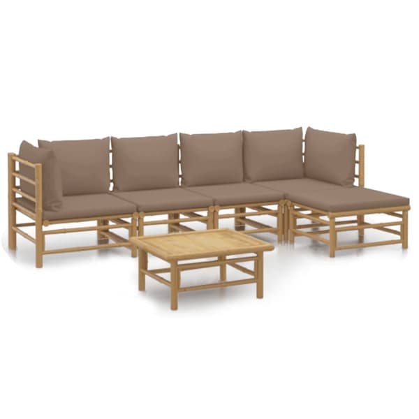 vidaXL Loungegrupp 6 delar taupe dynor bambu Brun