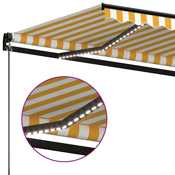 vidaXL Markis manuellt infällbar med LED 350x250 cm gul och vit Gul
