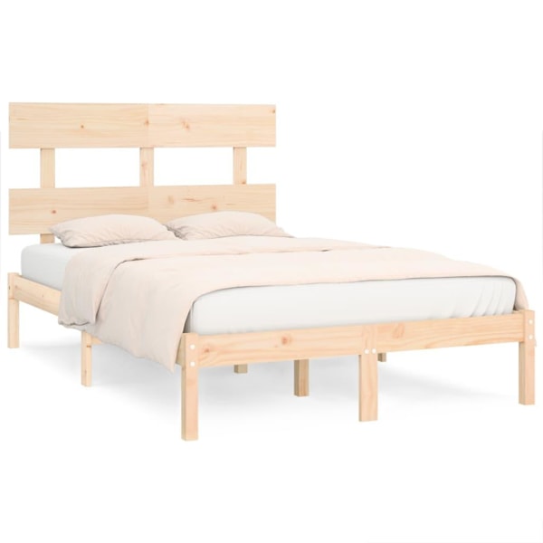 vidaXL Sängram massivt trä 135x190 cm Brun