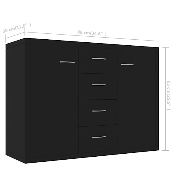 vidaXL Skänk svart 88x30x65 cm konstruerat trä Svart