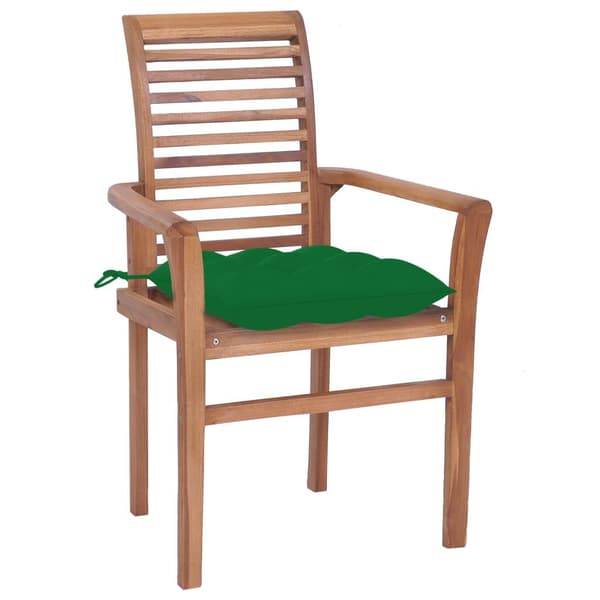 vidaXL Matstolar 4 st med gröna dynor massiv teak Grön