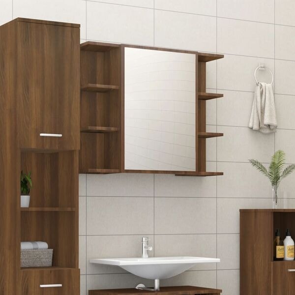 vidaXL Spegelskåp för badrum Brun ek 80x20,5x64 cm konstruerat trä Brun