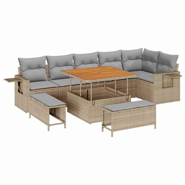 vidaXL Trädgårdsoffset 9 st Beige konstrotting Beige