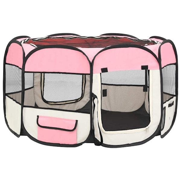 vidaXL Hopfällbar hundhage med väska rosa 110x110x58 cm Rosa