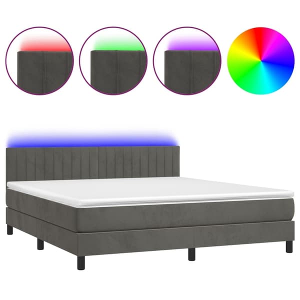 vidaXL Ramsäng med madrass & LED mörkgrå 180x200 cm sammet Grå