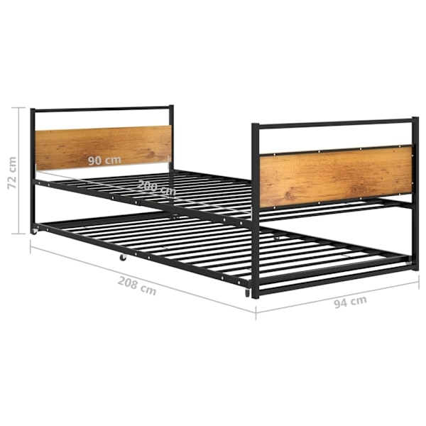 vidaXL Utdragbar sängram svart metall 90x200 cm Svart