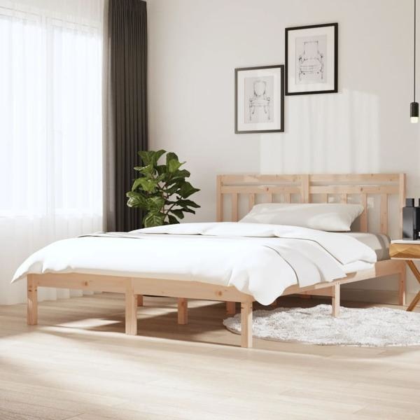 vidaXL Sängram massiv furu 120x190 cm Brun
