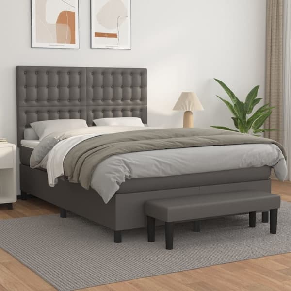 vidaXL Ramsäng med bäddmadrass grå 140x190 cm konstläder Grå
