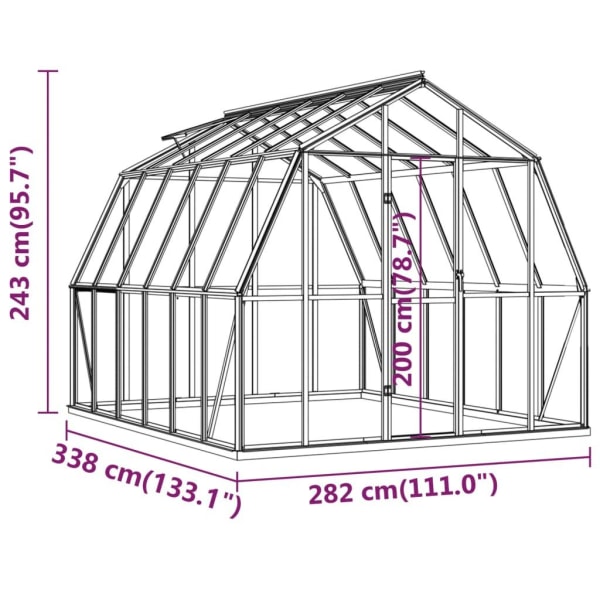 vidaXL Växthus med basram antracit 9,53 m² aluminium Antracit