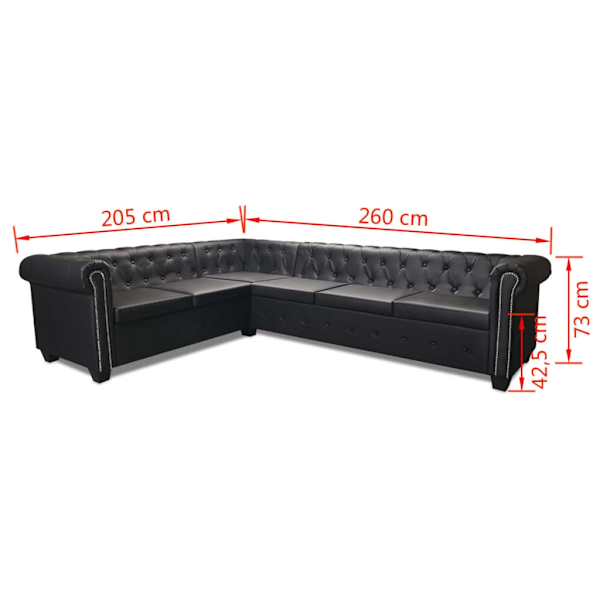 vidaXL 6-sitsig Chesterfield hörnsoffa konstläder svart Svart