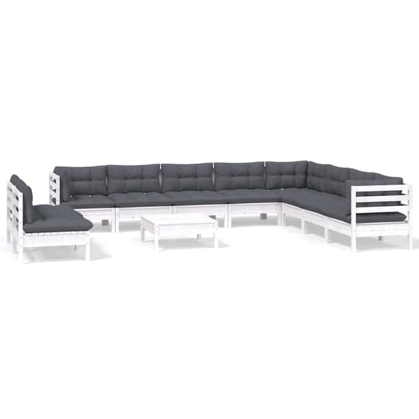 vidaXL Loungegrupp med dynor 11 delar vit massiv furu Vit