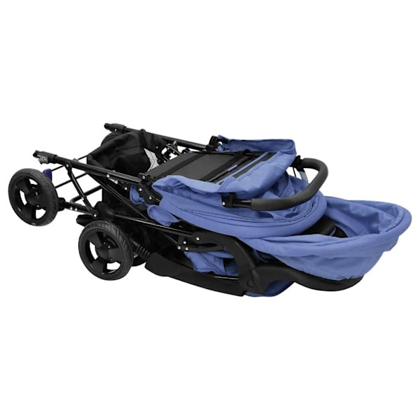 vidaXL Tandem tvillingvagn marinblå stål Blå