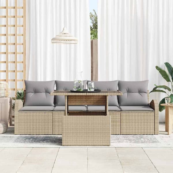 vidaXL Trädgårdsoffset 5 st Beige Poly rattan Beige