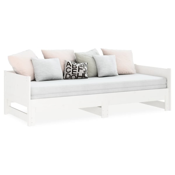 vidaXL Utdragbar dagbädd vit massiv furu 2x(90x190) cm Vit