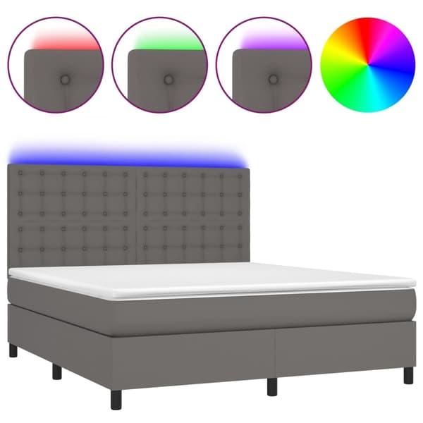 vidaXL Ramsäng med madrass & LED grå 160x200 cm konstläder Grå