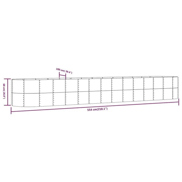 vidaXL Odlingslåda grå 554x100x68 cm pulverlackerat stål Grå
