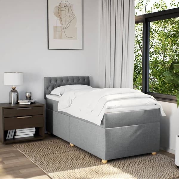 vidaXL Ramsäng med madrass ljusgrå 100x200 cm tyg Grå
