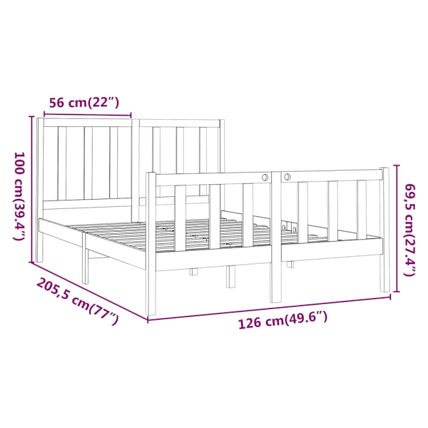 vidaXL Sängram svart massiv furu 120x200 cm Svart