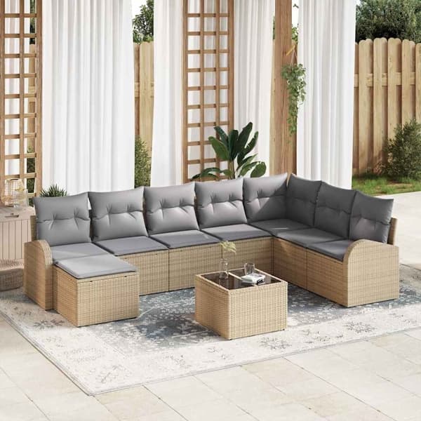 vidaXL Trädgårdsoffset 9 st Beige [Syntetisk]: Poly Rattan Beige