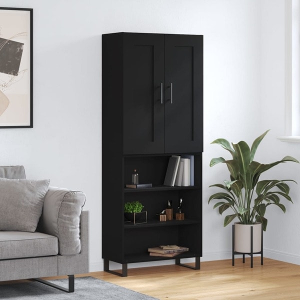 vidaXL Högskåp svart 69,5x34x180 cm konstruerat trä Svart