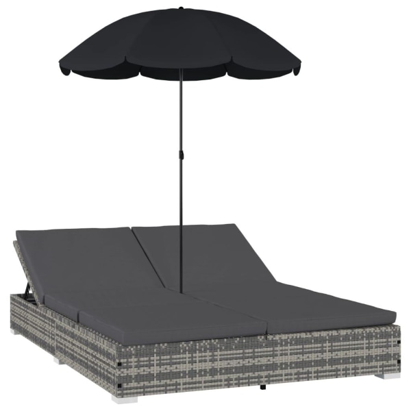 vidaXL Solsäng med parasoll konstrotting grå grå