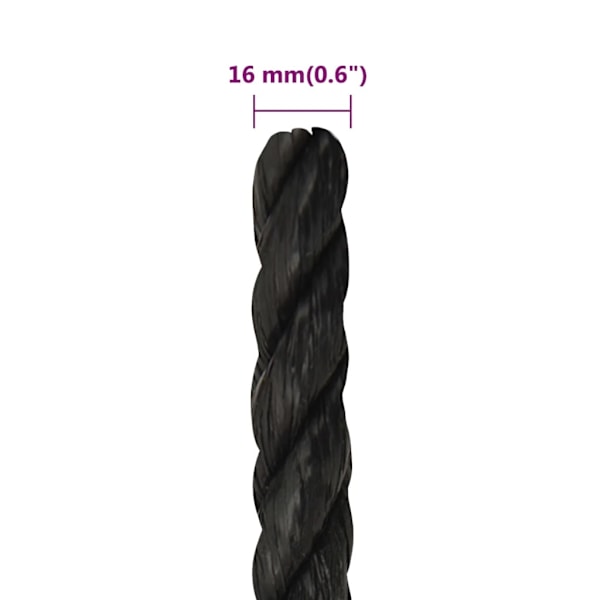 vidaXL Rep svart 16 mm 50 m polypropen Svart