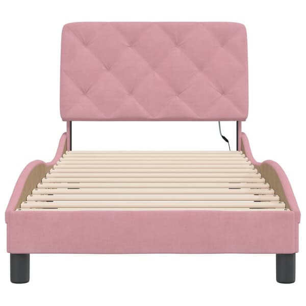 vidaXL Sängram med LED-belysning rosa 90x190 cm sammet Rosa