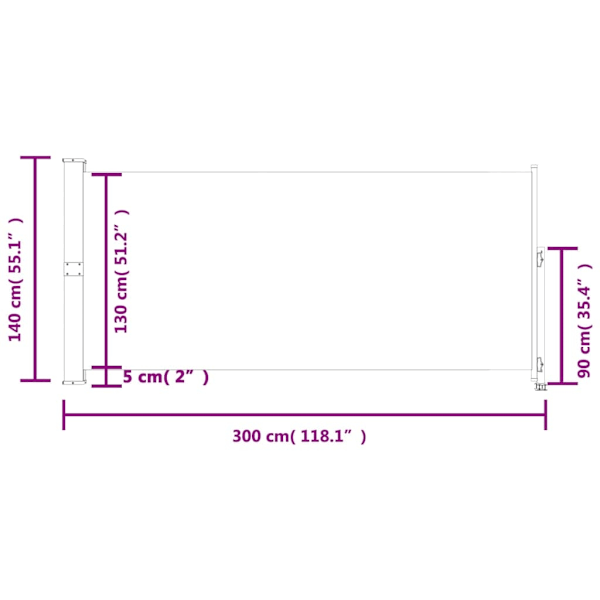 vidaXL Infällbar sidomarkis 140 x 300 cm svart Svart