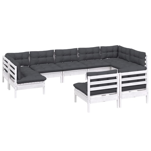 vidaXL Loungegrupp med dynor 9 delar vit massiv furu Vit
