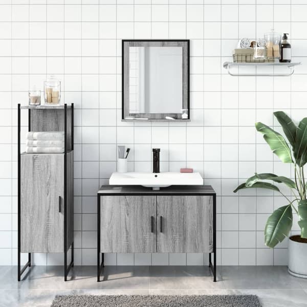 vidaXL Badrumsskåp set 3 delar grå sonoma konstruerat trä Grå