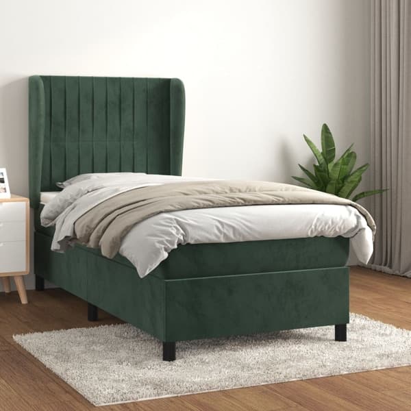vidaXL Ramsäng med madrass mörkgrön 90x190 cm sammet Grön