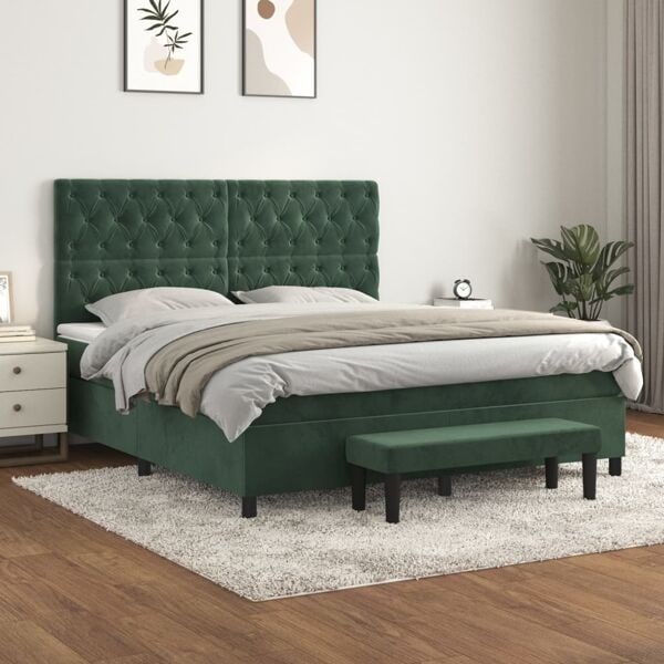 vidaXL Ramsäng med madrass mörkgrön 160x200 cm sammet Grön