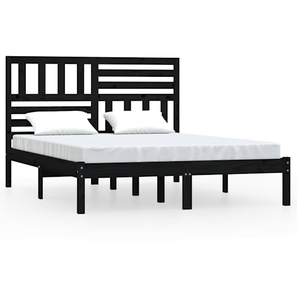 vidaXL Sängram 135x190 cm massiv furu svart Svart