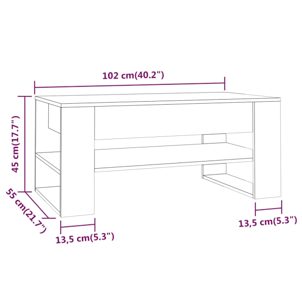 vidaXL Soffbord brun ek 102x55x45 cm konstruerat trä Brun