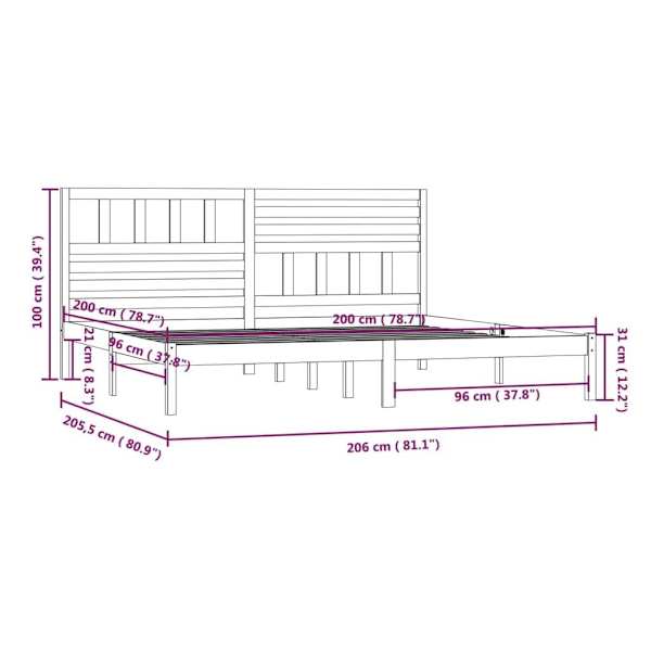 vidaXL Sängram vit massiv furu 200x200 cm Vit
