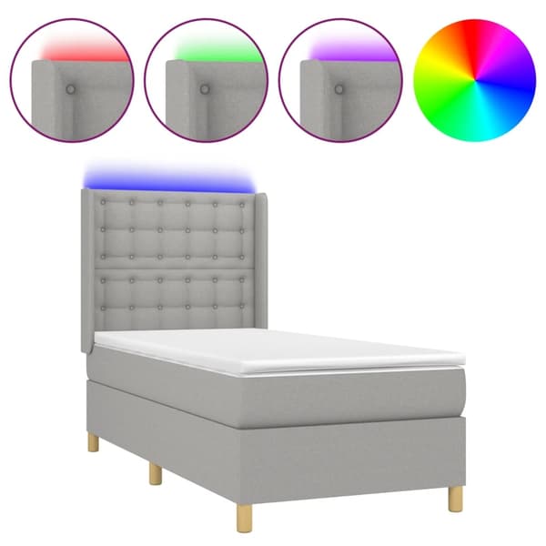 vidaXL Ramsäng med madrass & LED ljusgrå 90x200 cm tyg Grå