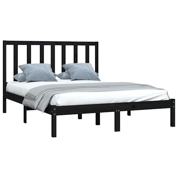 vidaXL Sängram svart massiv furu 120x190 cm Svart