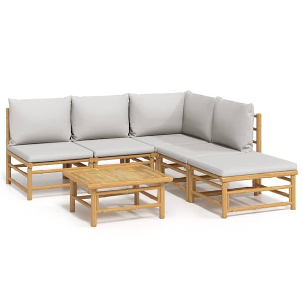 vidaXL Loungegrupp 6 delar ljusgråa dynor bambu Brun
