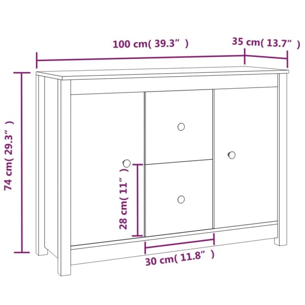 vidaXL Skänk 100x35x74 cm massiv furu Brun