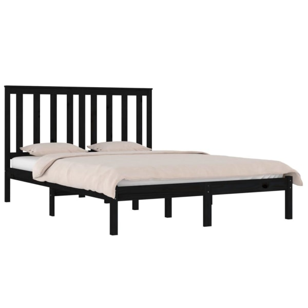 vidaXL Sängram svart massiv furu 120x190 cm Svart