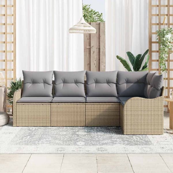 vidaXL Trädgårdsoffset 5 st Beige konstrotting Beige