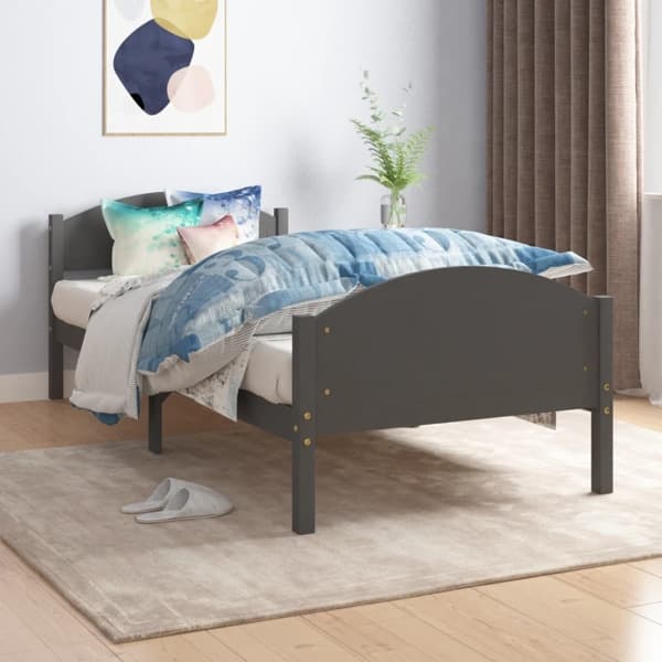 vidaXL Sängram mörkgrå massiv furu 90x200 cm grå