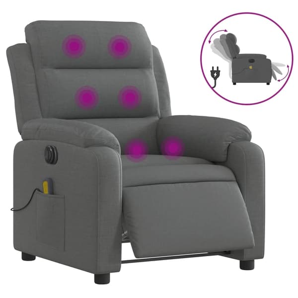 vidaXL Elektrisk massagefåtölj mörkgrå tyg Grå