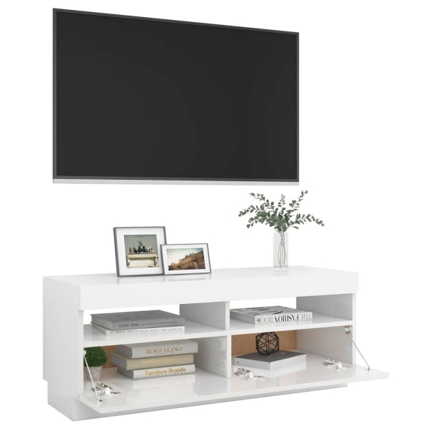 vidaXL TV-bänk med LED-belysning vit högglans 100x35x40 cm Vit