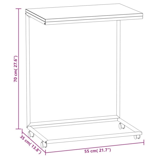 vidaXL Sidobord med hjul svart 55x35x70 cm konstruerat trä Svart