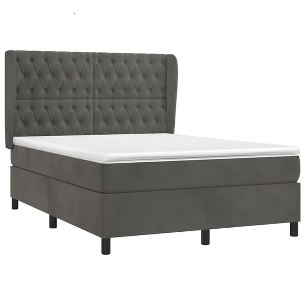 vidaXL Ramsäng med madrass mörkgrå 140x190 cm sammet Grå