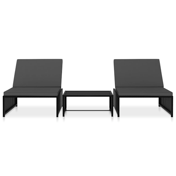 vidaXL Solsängar 2 st med bord konstrotting svart Svart